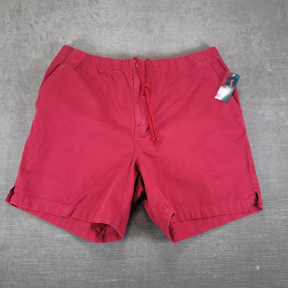 Saddlebred Mens Elastic Waist Cotton Twill Shorts Red Large New